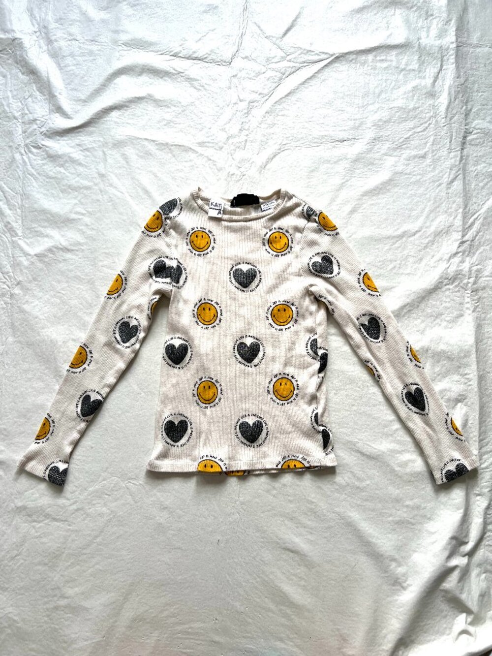 Desigual shirt Smiley heart Little Girls size 11 12 pattern ribbed long sleeve